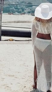 Off White: 2 Piece Fish Net Bathing Suit Coverup- Worn Once